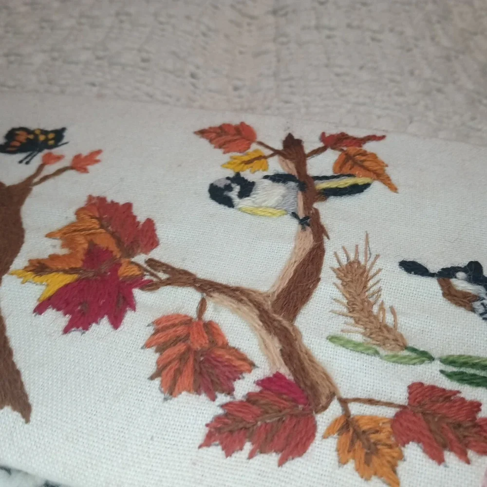 Embroidered Cross Stitch Hanging Art Birds Vintage Handmade Quail Leewards 26X6